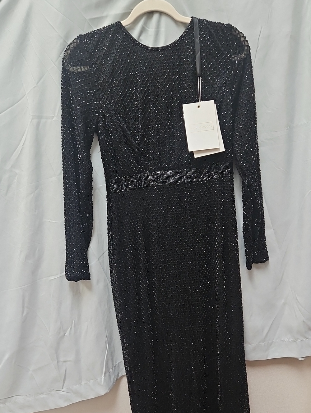 Mac Duggal Black Long-Sleeve Sequin Evening Gown